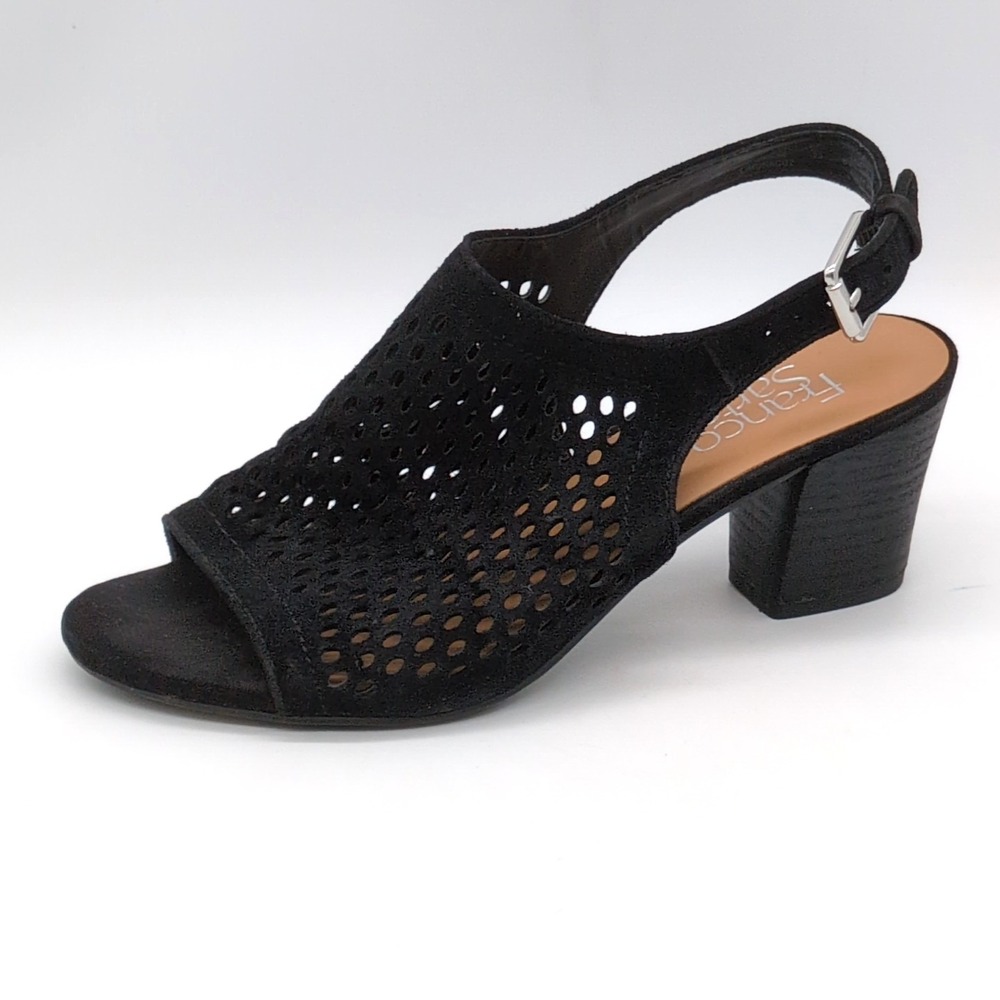 Franco Sarto Shoes Womens Monaco2 Black 6 Leather Slingback Sandal Buckle Dressy